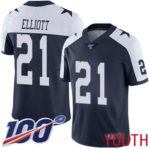 Youth Dallas Cowboys Limited Navy Blue Ezekiel Elliott Alternate #21 100th Season Vapor Untouchable Throwback NFL Jersey->youth nfl jersey->Youth Jersey